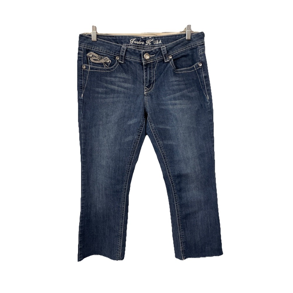 12 K USA Women's Size 13 34"x25" Cropped Embroidered Studded Western Jeans